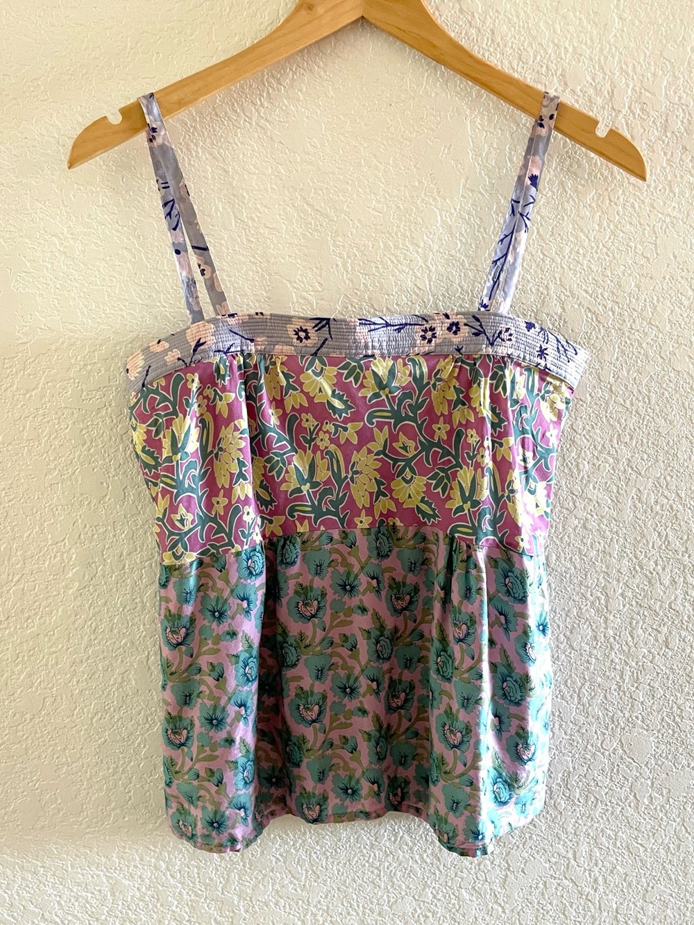 Vintage Calypso Christiane Celle 100% Silk Patchwork Camisole Top - Size Small